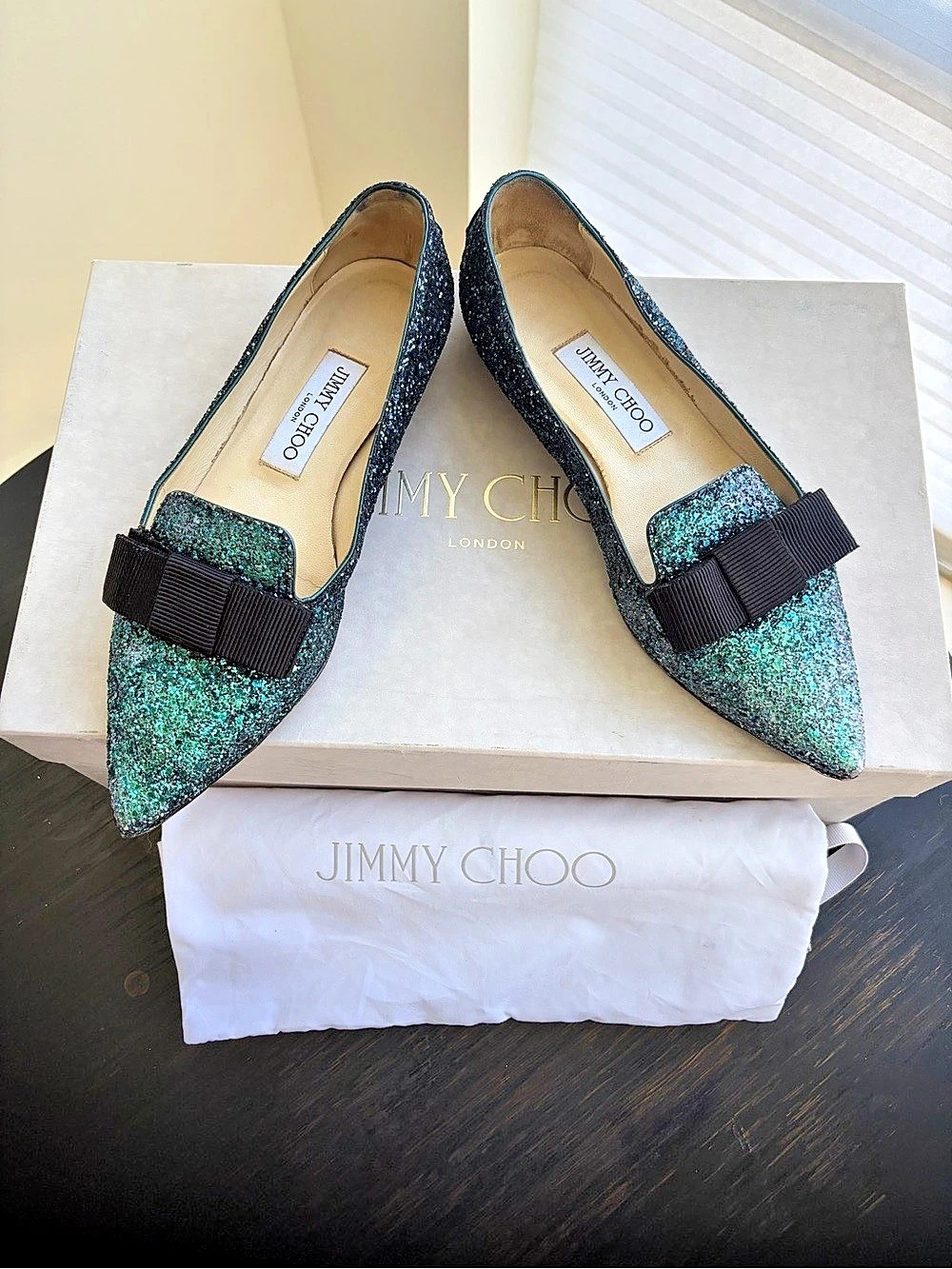 Jimmy Choo Gala Glitter Bow Pointed-Toe Heels EU 36